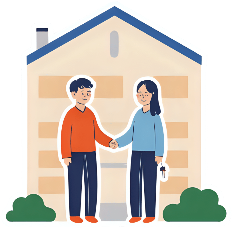 two people shake hands by house